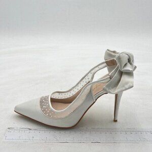 XYD White Pointed Toe Slingbacks Sandals High Heel Pumps Trendy Bows Shoes